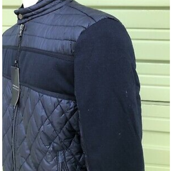 NEW ZARA Navy Blue quilted lightweight jacket contrast zip up large - Picture 7 of 9